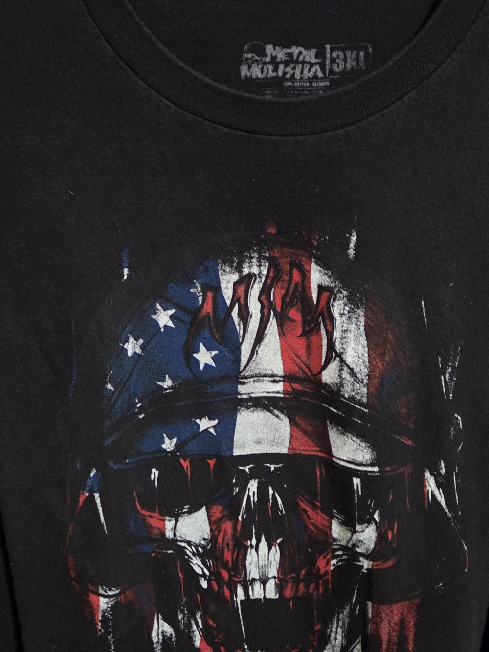 Metal Mulisha Black Short Sleeve Tee with American Flag Skull Graphic